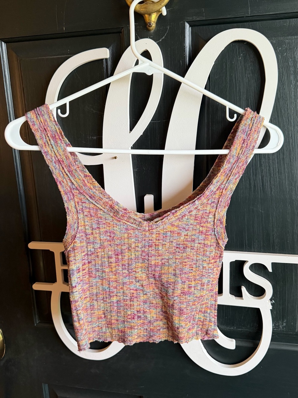 Multicolor Ribbed Knit Crop Tank Top - Women